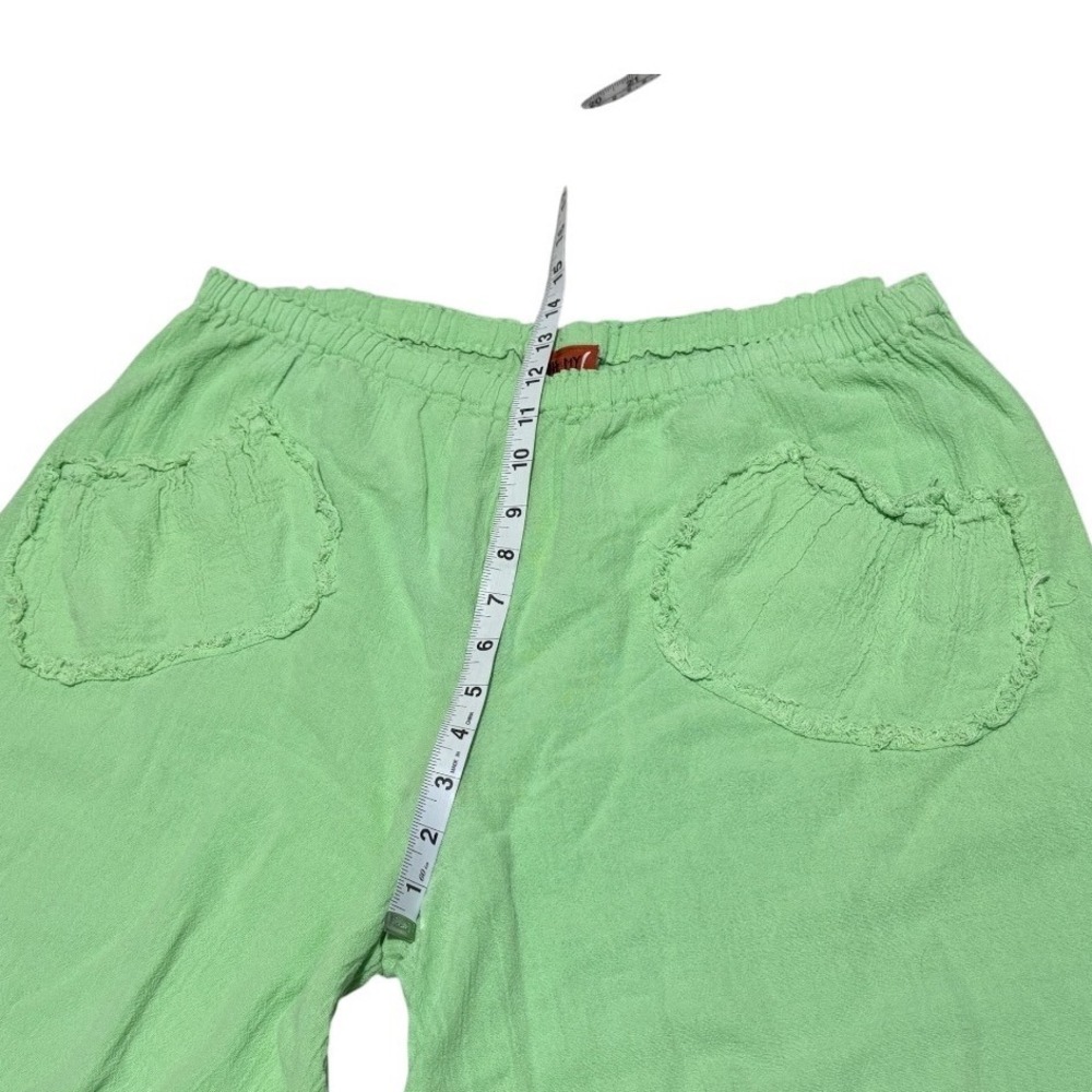 Green Cotton Gauze Balloon Pants Wide Leg Boho Lagenlook Elastic Waist Size L - Picture 7 of 10